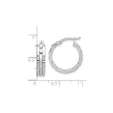 14k White Gold Hoop Earrings with Twisted Textured Design and Hinged Latch Closure