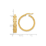 14k Yellow Gold Hoop Earrings, Triple Row Design with Polished and Ribbed Finish, Medium Size