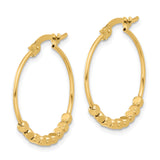 14k Yellow Gold Hoop Earrings with Polished Finish and Square Bead Accents