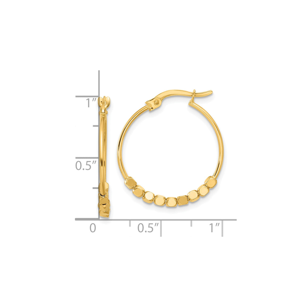 14k Yellow Gold Hoop Earrings with Polished Finish and Square Bead Accents
