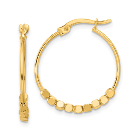 14k Yellow Gold Hoop Earrings with Polished Finish and Square Bead Accents