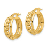 14k Yellow Gold Hoop Earrings with Beaded Triple Row Design and Central Bead Detail