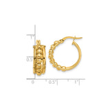 14k Yellow Gold Hoop Earrings with Beaded Triple Row Design and Central Bead Detail