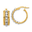 14k Two-Tone Gold Hoop Earrings with Polished Yellow Base and White Gold Beaded Accents