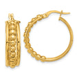 14k Yellow Gold Hoop Earrings with Beaded Design, Polished Finish, Classic Lightweight Style