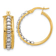 14k Two-Tone Gold Hoop Earrings, Yellow and White Gold Beaded Design, Polished Modern Style