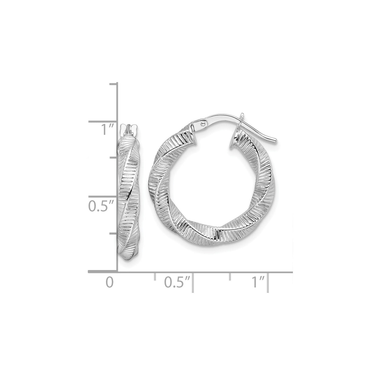 14k White Gold Twisted Hoop Earrings with Textured Ribbed Design, Modern Minimalist Style
