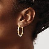 14K Two-Tone Gold Hoop Earrings, Twisted Design with Faceted Texture, Polished Finish