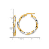 14K Two-Tone Gold Hoop Earrings, Twisted Design with Faceted Texture, Polished Finish