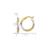 14k Yellow Gold Two Tone Hoop Earrings with Twisted Design, Lightweight Polished Style for Women