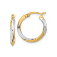 14k Yellow Gold Two Tone Hoop Earrings with Twisted Design, Lightweight Polished Style for Women
