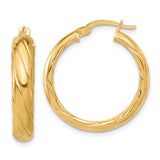 14k Yellow Gold Hoop Earrings with Twisted Rope Design and Polished Finish