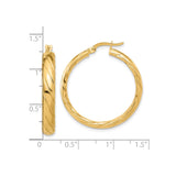 14k Yellow Gold Hoop Earrings with Polished Twist Design, Medium Size Textured Hoops