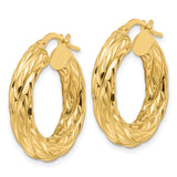 14k Yellow Gold Hoop Earrings with Braided Rope Texture and Polished Finish