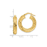14k Yellow Gold Hoop Earrings with Braided Rope Texture and Polished Finish