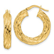 14k Yellow Gold Hoop Earrings with Braided Rope Texture and Polished Finish