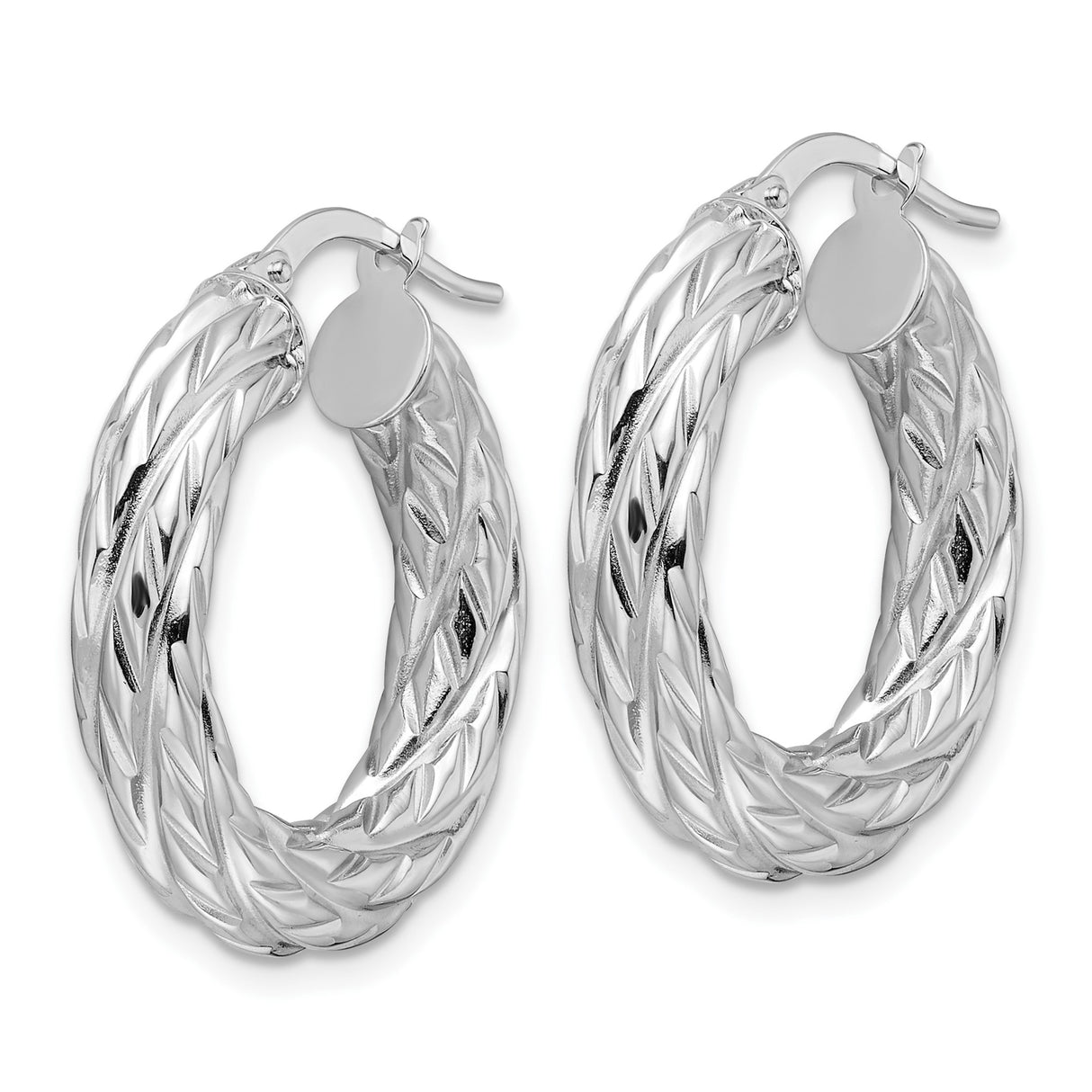 White Gold Hoop Earrings with Braided Twist Design and Woven Texture for Women