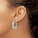 White Gold Hoop Earrings with Braided Twist Design and Woven Texture for Women