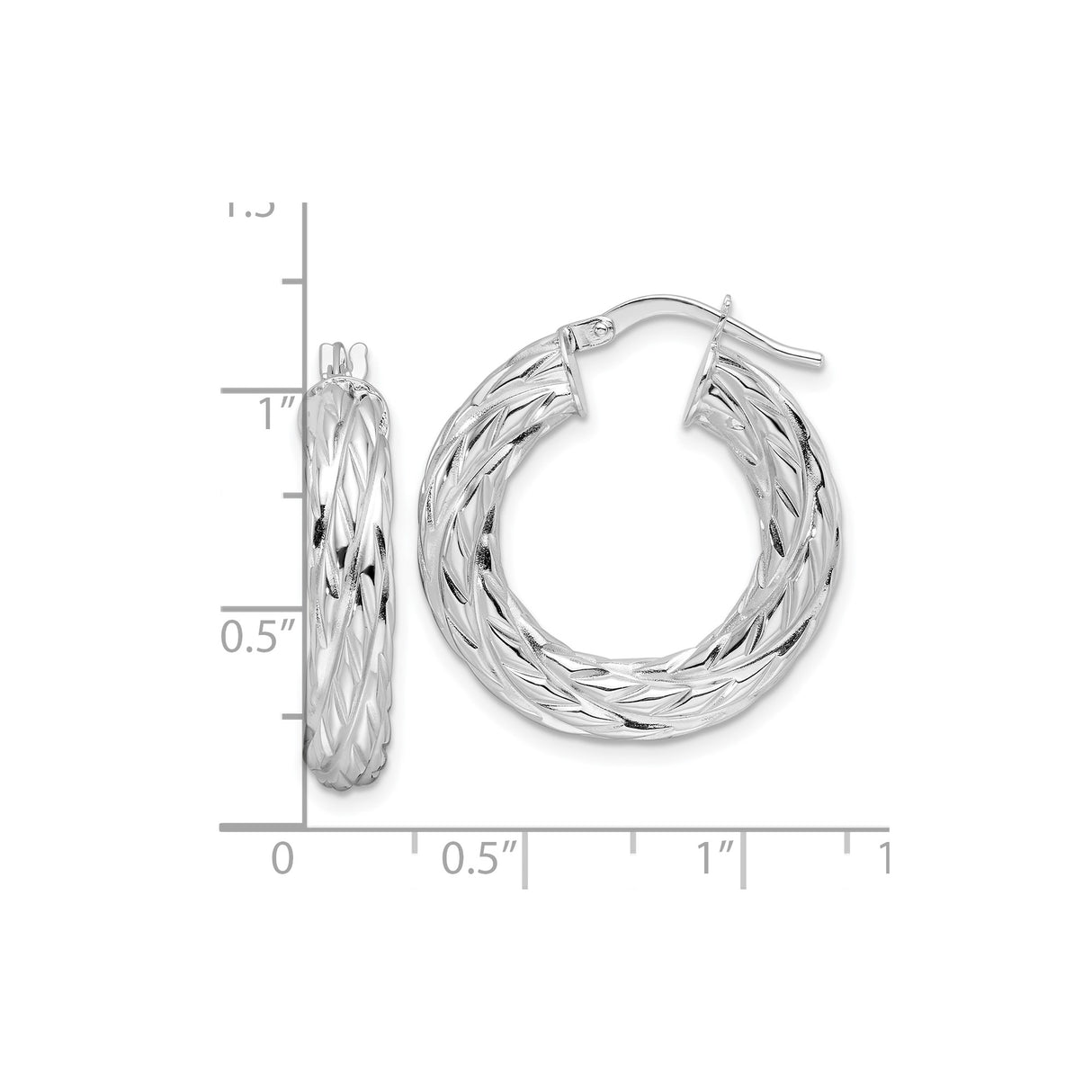 White Gold Hoop Earrings with Braided Twist Design and Woven Texture for Women