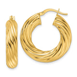 14k Yellow Gold Chunky Twisted Hoop Earrings with Bold Rope Design and High Shine Finish