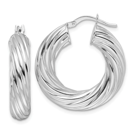 Sterling Silver Twisted Hoop Earrings, Polished Round Hoops with Textured Finish