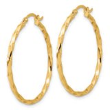 14k Yellow Gold Twisted Hoop Earrings, Polished Rope Texture Statement Style for Women