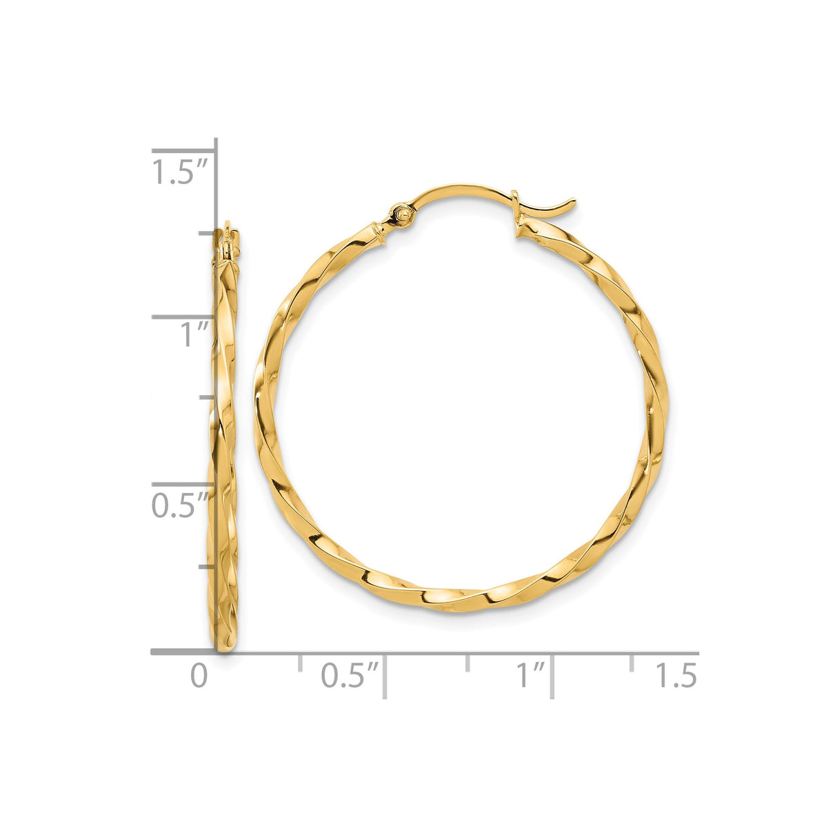 14k Yellow Gold Twisted Hoop Earrings, Polished Rope Texture Statement Style for Women