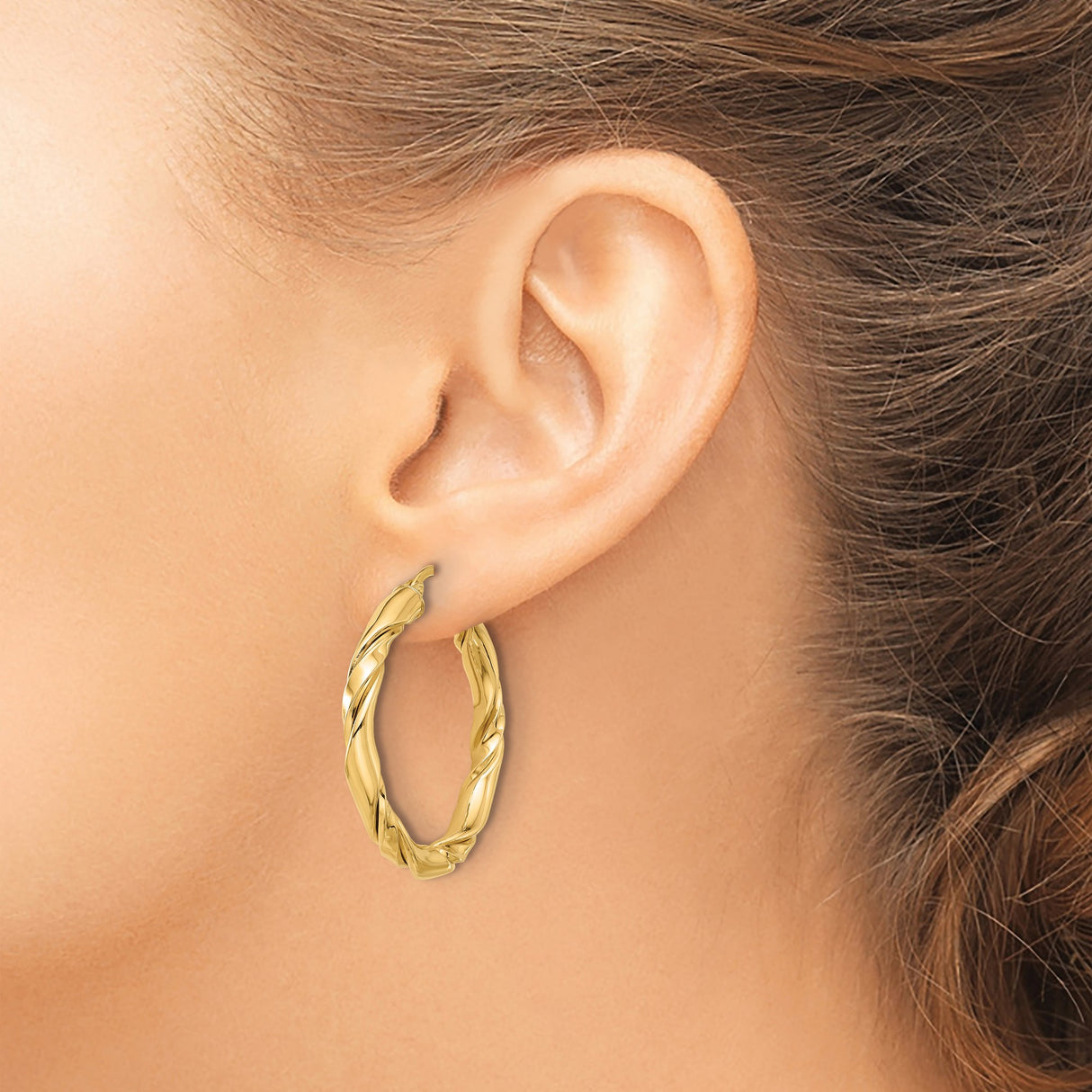 14k Yellow Gold Hoop Earrings with Twisted Braided Design and High-Polish Finish