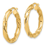 14k Yellow Gold Twisted Hoop Earrings, Medium Spiral Polished Hoops, Lightweight Classic Design