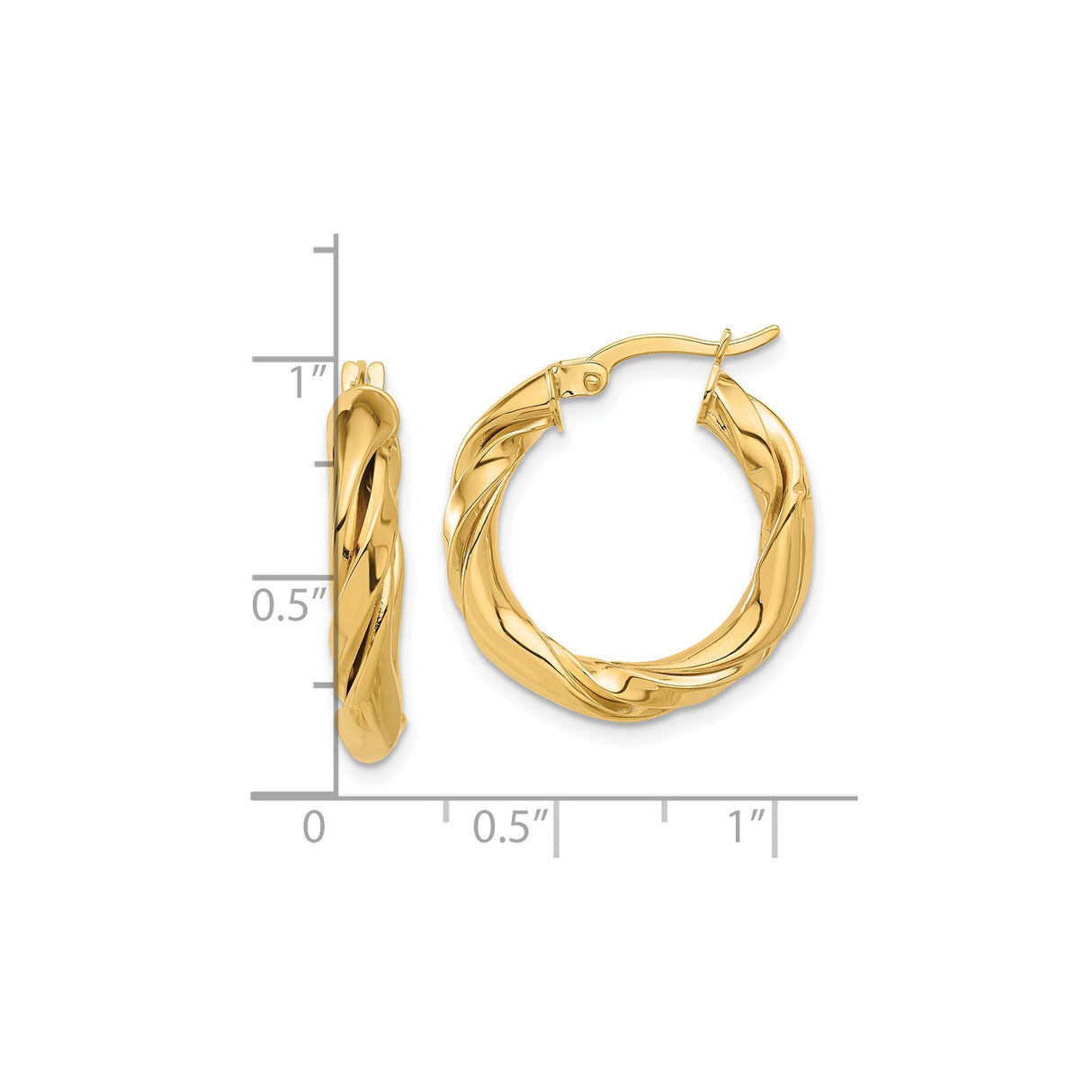 14k Yellow Gold Hoop Earrings, Twisted Braided Polished Design for Women
