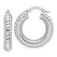 14k White Gold Twisted Hoop Earrings with Bold Ribbed Spiral Design
