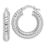14k White Gold Twisted Hoop Earrings with Bold Ribbed Spiral Design