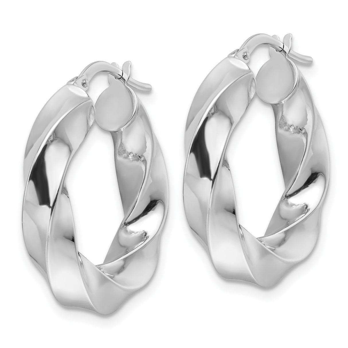 14k White Gold Twisted Hoop Earrings with High-Polish Finish, Lightweight Sculptural Design