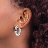 14k White Gold Twisted Hoop Earrings with High-Polish Finish, Lightweight Sculptural Design