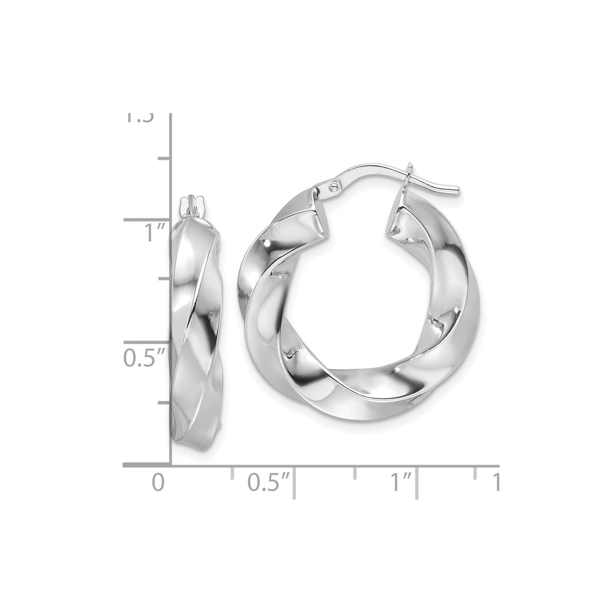 14k White Gold Twisted Hoop Earrings with High-Polish Finish, Lightweight Sculptural Design
