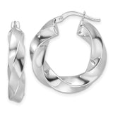 14k White Gold Twisted Hoop Earrings with High-Polish Finish, Lightweight Sculptural Design