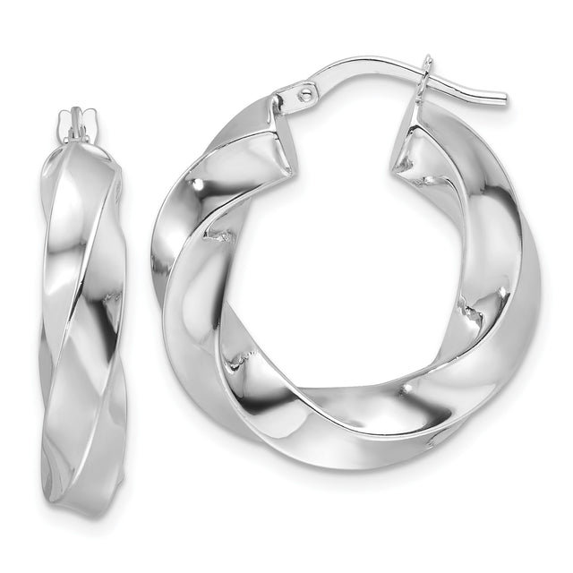 14k White Gold Twisted Hoop Earrings with High-Polish Finish, Lightweight Sculptural Design