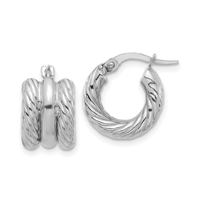 14k White Gold Hoop Earrings with Twisted Rope Design and Polished Finish