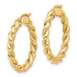 14k Yellow Gold Hoop Earrings with Twisted Braided Rope Design and Polished Finish