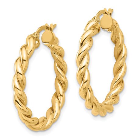 14k Yellow Gold Hoop Earrings with Twisted Braided Rope Design and Polished Finish