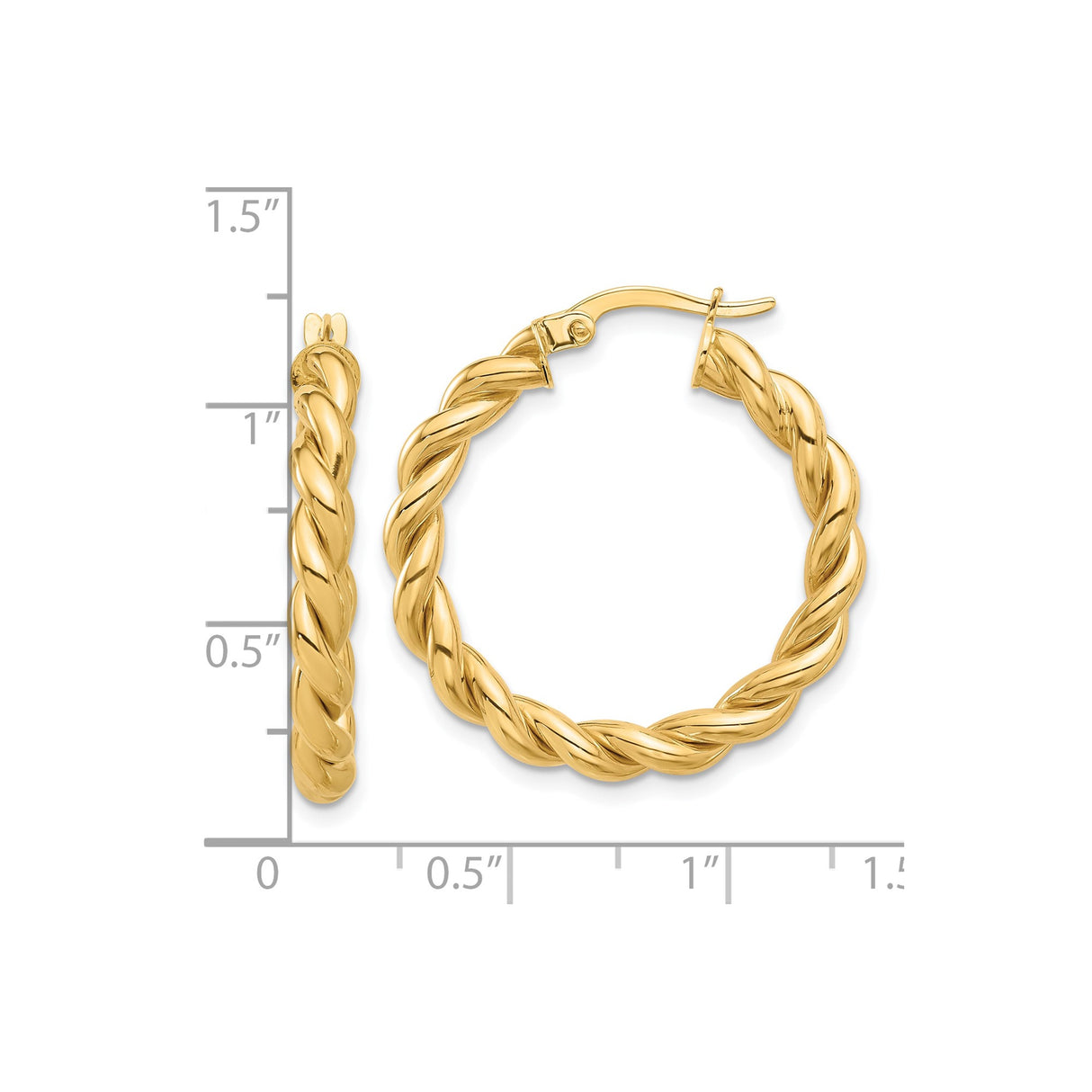 14k Yellow Gold Hoop Earrings with Twisted Braided Rope Design and Polished Finish