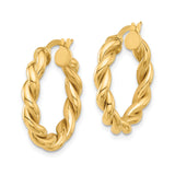 14k Yellow Gold Hoop Earrings with Polished Twisted Braided Rope Design for Women