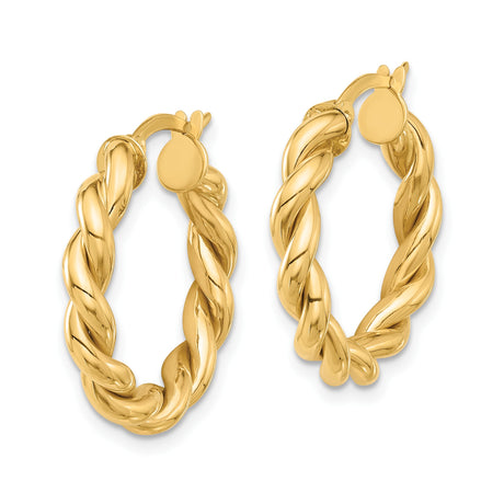 14k Yellow Gold Hoop Earrings with Polished Twisted Braided Rope Design for Women