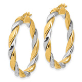 14k Yellow Gold Twisted Hoop Earrings, Two-Tone Swirl Design, Polished Lightweight Style for Women
