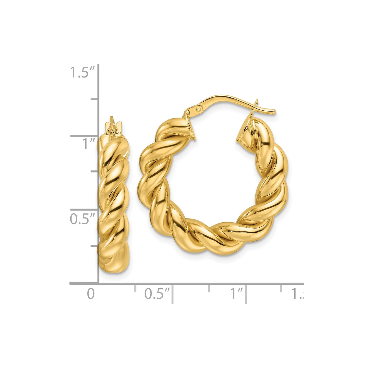 14k Yellow Gold Twisted Hoop Earrings, Bold Rope Style Statement Hoops for Women