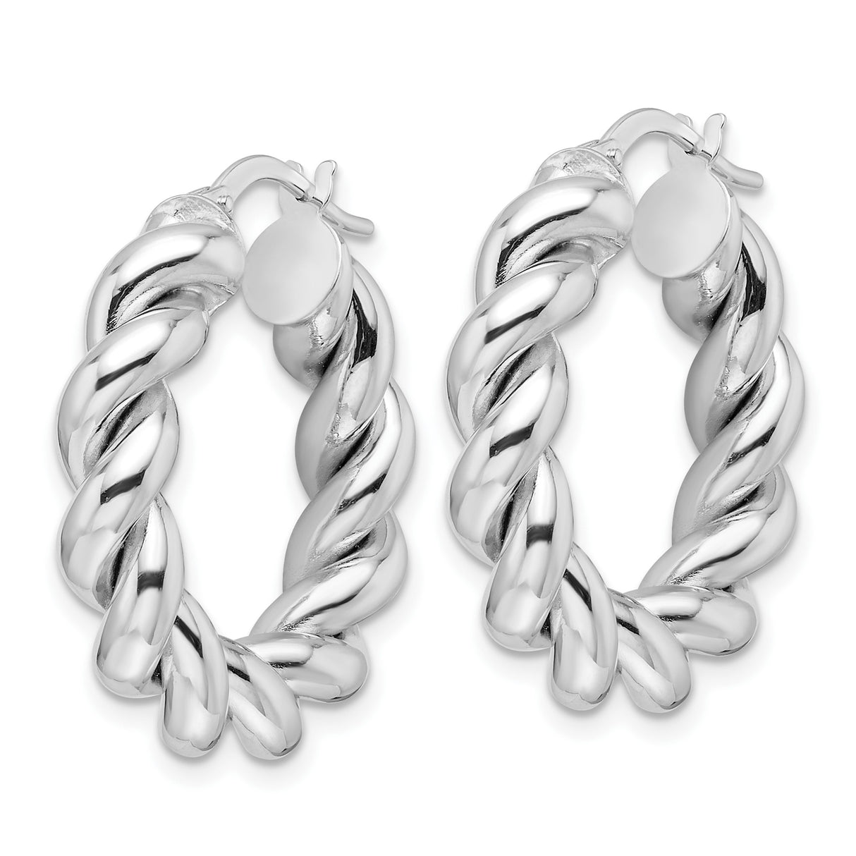 14k White Gold Twisted Hoop Earrings, Chunky Rope Style, Bold Modern Statement Hoops for Women
