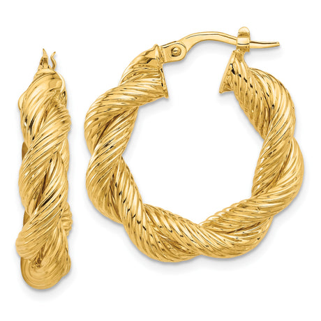 14k Yellow Gold Twisted Rope Hoop Earrings, Bold Chunky Statement Jewelry for Women