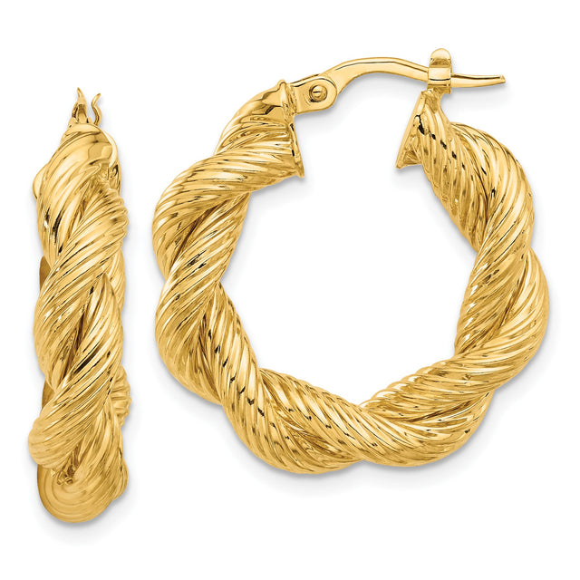 14k Yellow Gold Twisted Rope Hoop Earrings, Bold Chunky Statement Jewelry for Women