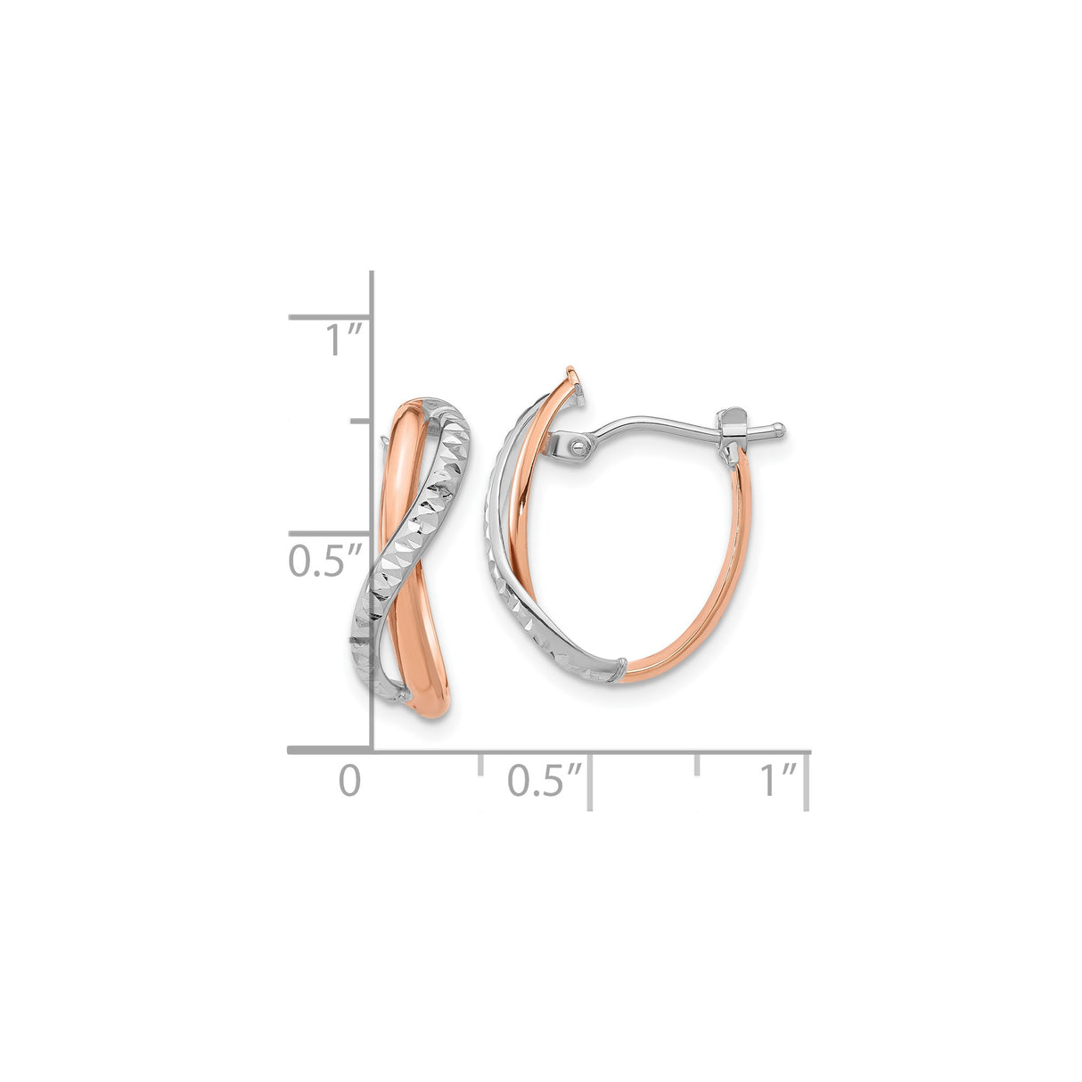 14k Two-Tone Gold Twisted Hoop Earrings with Rose and White Crossover Design