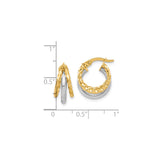 14k Two Tone Gold Hoop Earrings with Twisted Yellow Rope Design Over White Gold Base